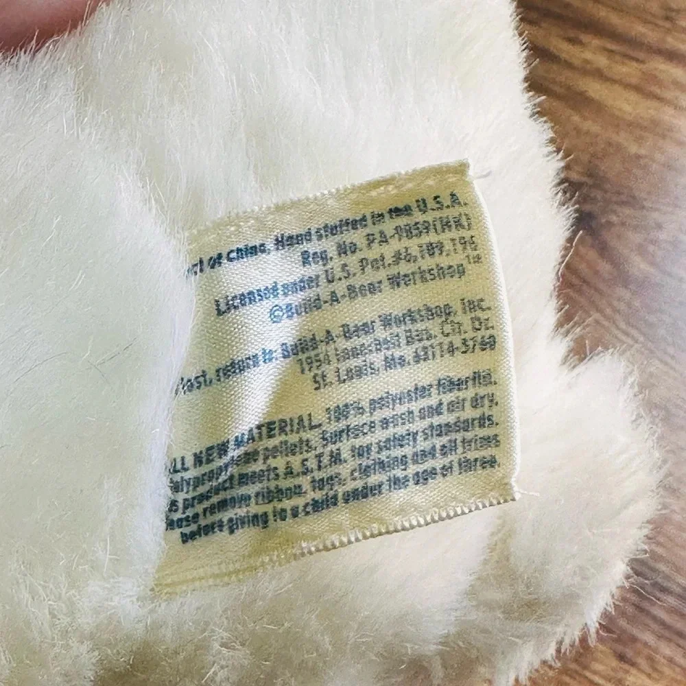 Build A Bear Vintage White Teddy with Pink Nose and Stitch